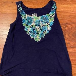 Justice Navy Tank with Crochet + Sequin Neckline